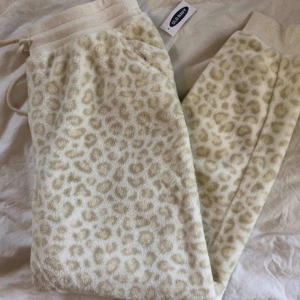 Tan fuzzy cheetah print sweat joggers